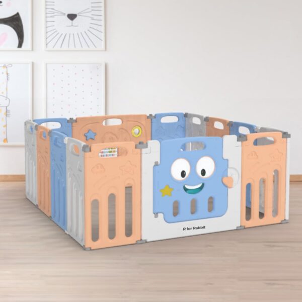 R for Rabbit Joyland Playard Playpen for Kids 14 Panel Play Yard with Compact Fold, Customizable Shape, 22.6 sqft Area Safe & Fun Play Fence Space with Door for 6-36 Month Babies