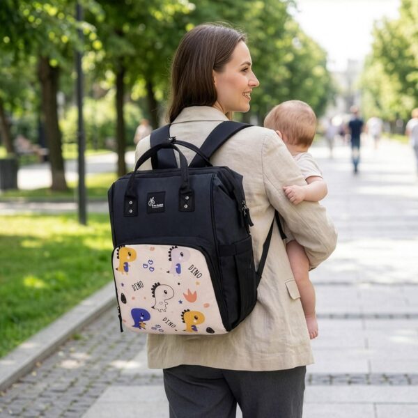 R for Rabbit Caramello Dino Diaper Bag for Mothers Travel Multipurpose Stylish Backpack with 11 Pockets, Water Resistant Large Storage Capacity, 3 Insulated Front Pockets Maternity Bags