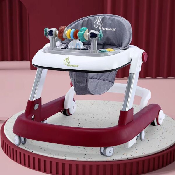 R for Rabbit Little Feet Plus Baby Walker with Rocker 3 Level Height Adjustment and 4 Level Seat Adjustment for Baby Age 6-18 Months Up to 15 KG Weight with Recreational Toy Bar