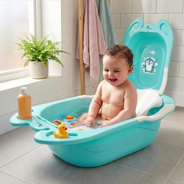 R for Rabbit Bubble Double Snowy Baby Bath Tub, Ergonomic Sling Support, Easy Drainage, Safe & Smooth Edges 0-3 Years Kids Girls & Boys Bather Bathtub for Shower Weight Capacity 15Kgs