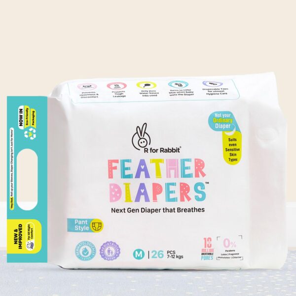R for Rabbit Medium M Size Premium Feather Diaper Tape Style for Baby 7 to 12 kgs
