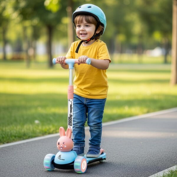 R for Rabbit Road Runner Bunny Kids Scooter, 3 Level Adjustable Height, Smart Fold & PU LED Wheels Kick Scooter with Brake for 3+ Years Kids, Weight Capacity Upto 75kgs
