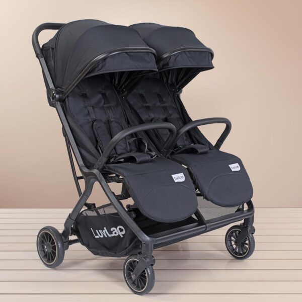 LuvLap Grand Twin Baby Stroller, Pram for 0 to 3 Years twins with 5 Point Safety Harness, Large Storage Basket, Heavy duty Wheels, Easy Fold, Extendable Canopy, Multilevel Recline & Adjustable footrest