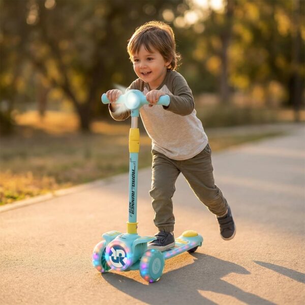 R for Rabbit Road Runner Neo Kick Scooter for Kids with Lights & Music, 4-Level Adjustable Height Gravity Steering, PU LED Wheels for 3+ Years Baby Boys & Girls, Up to 75 KG Weight