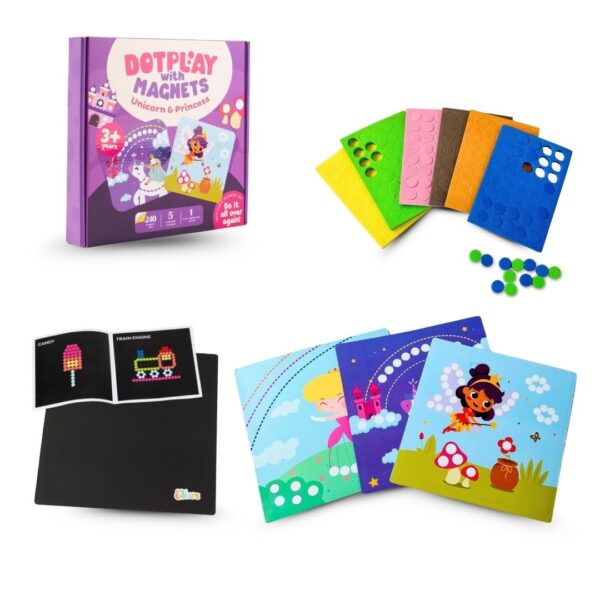 Cots and Cuddles Magnetic Dot Play Kit for Kids Age 3+ | 240 Colored Dots, 5 Scenes, Pattern Booklet & Board | Reusable Magnetic Art Activity Toy | Dot It with Magnet Fun Game