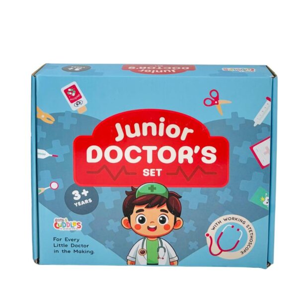 Cots and Cuddles Wooden Doctor Pretend Play Set for Kids Age 3+ | 10+ Pieces Medical Kit Toy with Stethoscope, Syringe, Thermometer | Role Play Educational Toy for Boys & Girls