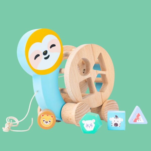 Cots and Cuddles Sloth Design Wooden Pull-Along Shape Sorter for Toddlers | 4 Animal Blocks | Early Learning Educational Toy for Kids Age 1+ | Safe & Durable Wooden Toy