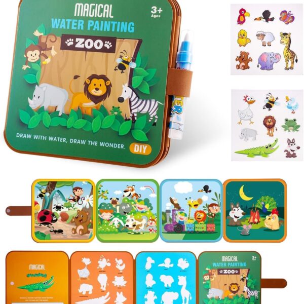 Cots and Cuddles Water Painting for Children Reusable, Magic Coloring with Water Pen, Drawing Coloring Book Portable Doodle Drawing Education Toy Gift Idea for Kids (Zoo)